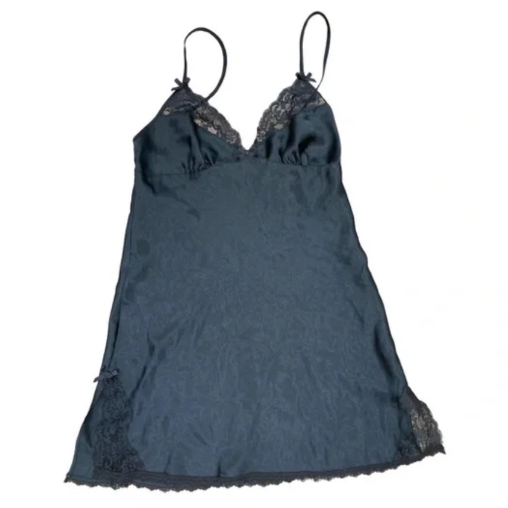 La Senza Vintage Satin Slip Black S Euc